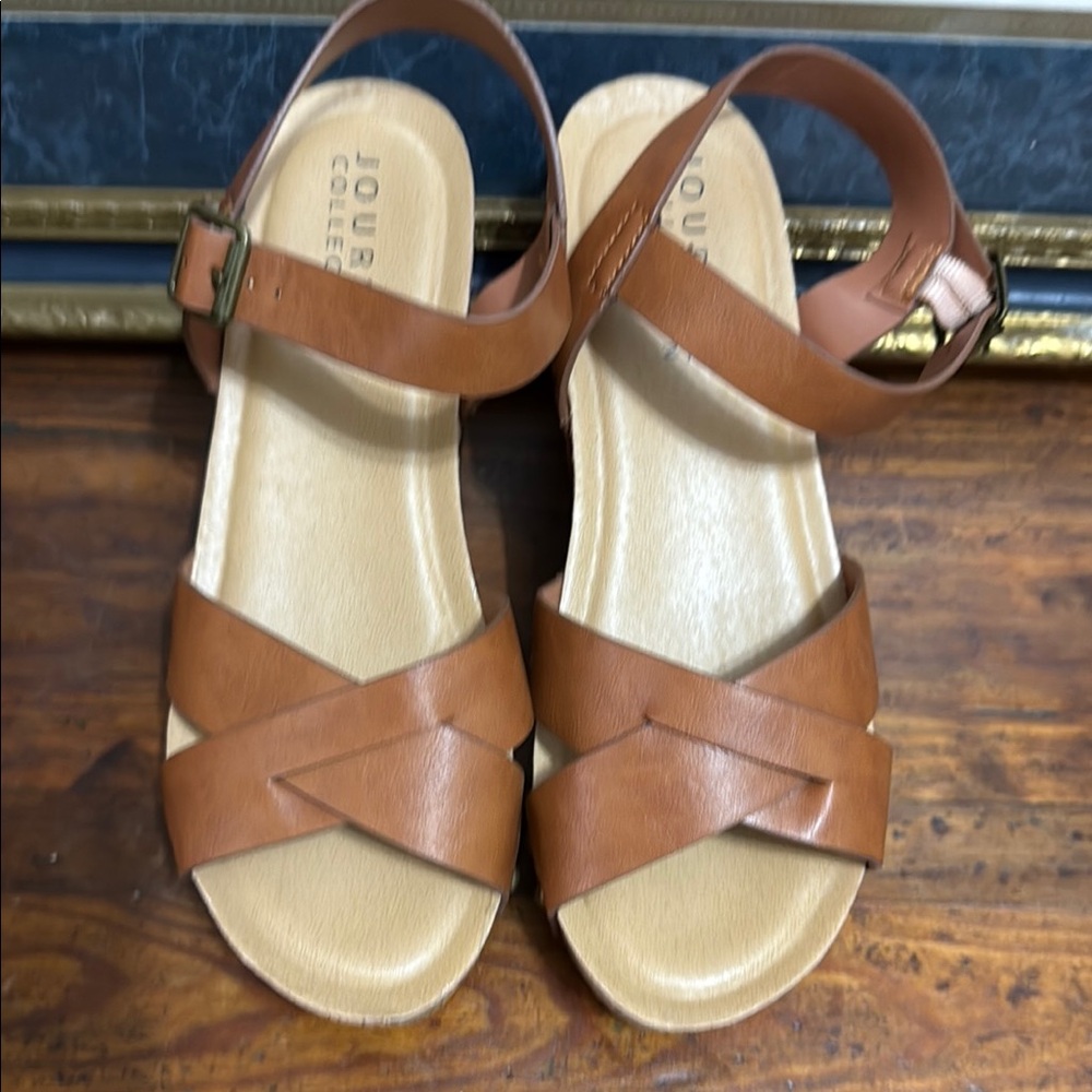 Journee Collection Tan Sandals Modern Minimalist Design